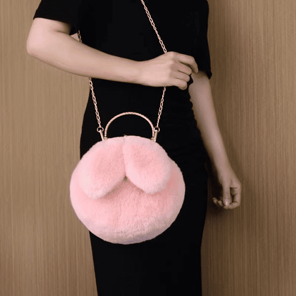 Charming Plush Rabbit Ear Crossbody Bag for Women - Soft Wool Handbag