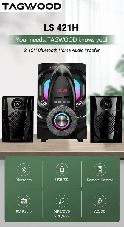 Tagwood LS-421H 2.1CH 6000W PMPO Bluetooth Subwoofer Speaker System