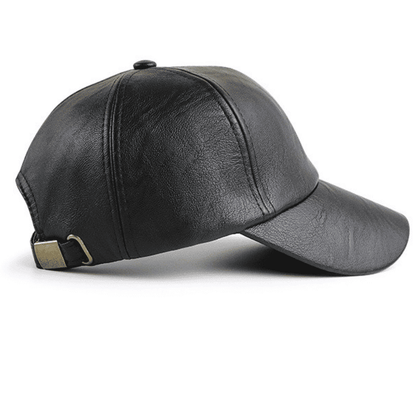 Fashionable PU Leather Men's Baseball Cap - Adjustable, Embossed Letters, Outdoor Wear