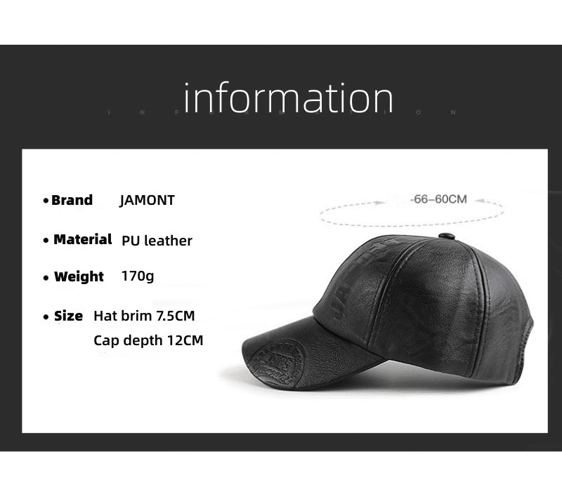 Fashionable PU Leather Men's Baseball Cap - Adjustable, Embossed Letters, Outdoor Wear