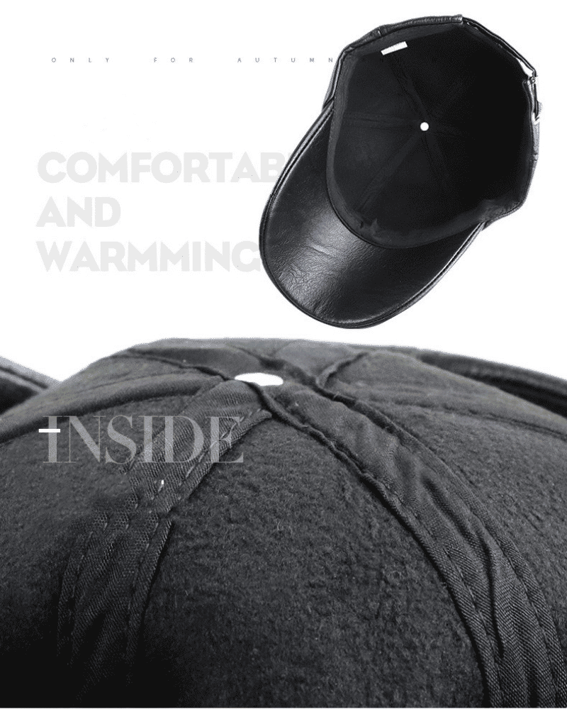 Fashionable PU Leather Men's Baseball Cap - Adjustable, Embossed Letters, Outdoor Wear