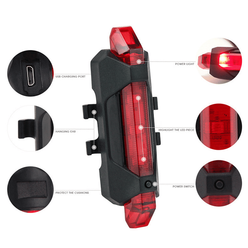 USB Rechargeable LED Bike Light Set: Front Headlight, Rear Taillight