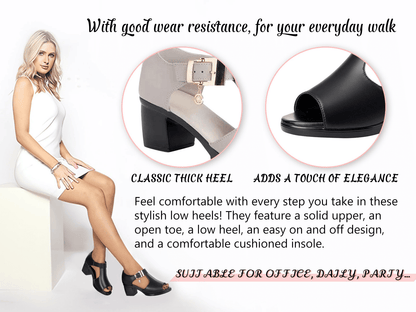 SXCHEN Ladies Roman Fish Mouth Sandals - Versatile Thick Mid-Heel, Comfortable Non-Slip