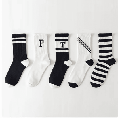 SXCHEN Unisex 5 Pairs Athletic Mid-Calf Socks - Trendy Sport & Casual