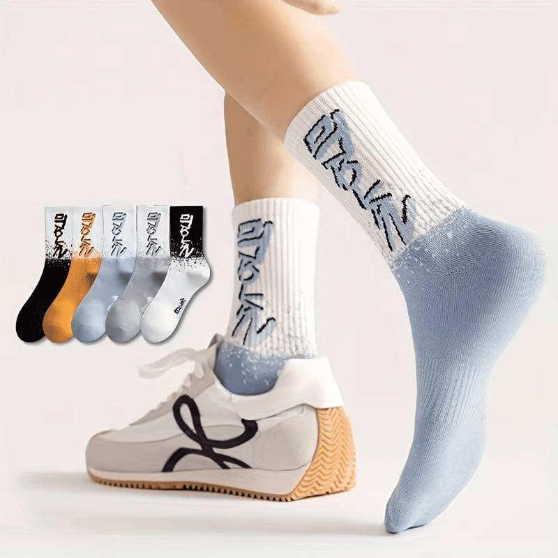 SXCHEN Men's Mid-Calf Athletic Socks: Trendy 5-Pack Cotton Blend Sports