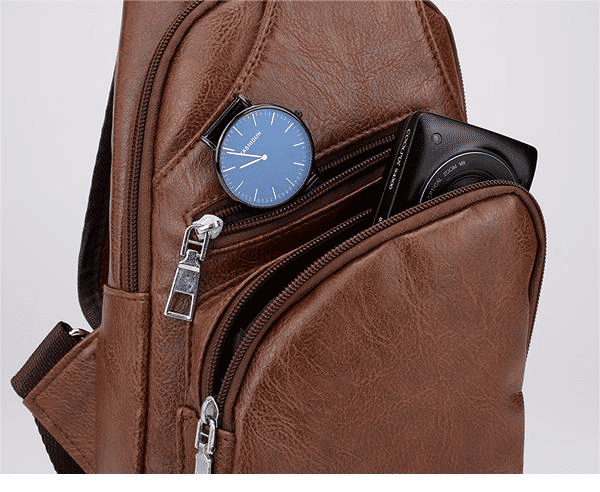 Men's PU Leather USB Charging Port Sling Chest Bag - Durable & Stylish