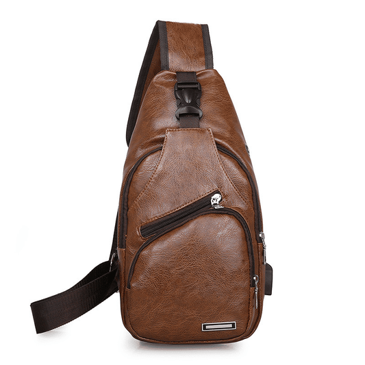 Men's PU Leather USB Charging Port Sling Chest Bag - Durable & Stylish