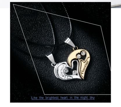 Romantic Couple Heart Pendant Necklace Set 'I Love You' Jewelry Gift