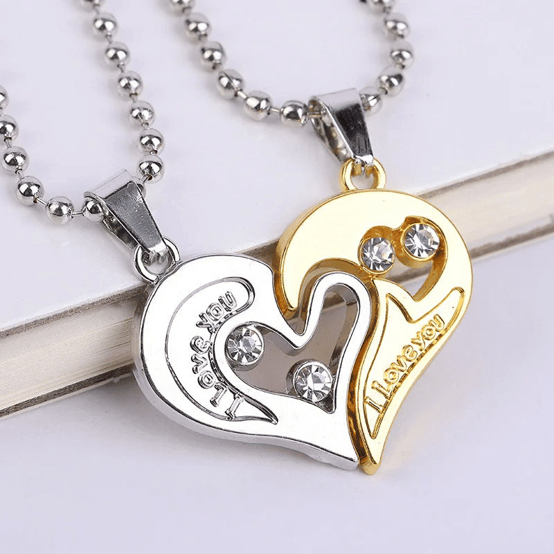 Romantic Couple Heart Pendant Necklace Set 'I Love You' Jewelry Gift