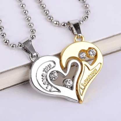 Romantic Couple Heart Pendant Necklace Set 'I Love You' Jewelry Gift