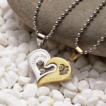 Romantic Couple Heart Pendant Necklace Set 'I Love You' Jewelry Gift