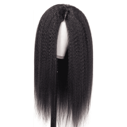 Luxurious 26-Inch Kinky Straight Synthetic Black Wig for Women - Natural Smooth Look
