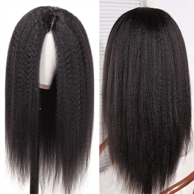 Luxurious 26-Inch Kinky Straight Synthetic Black Wig for Women - Natural Smooth Look