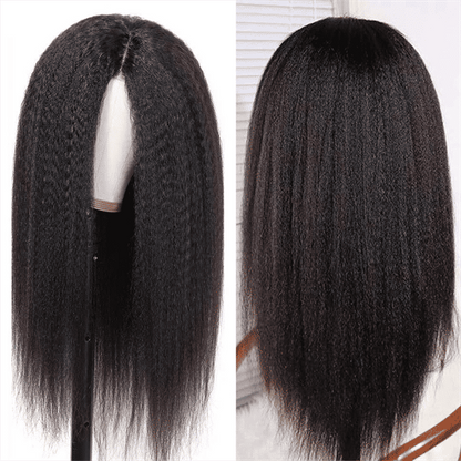 Luxurious 26-Inch Kinky Straight Synthetic Black Wig for Women - Natural Smooth Look