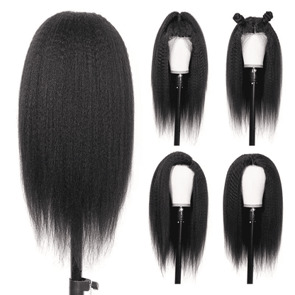 Luxurious 26-Inch Kinky Straight Synthetic Black Wig for Women - Natural Smooth Look