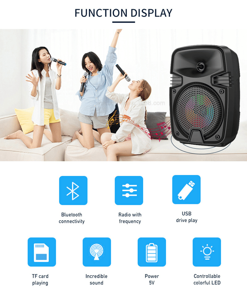 High-Power Portable Bluetooth Subwoofer Speaker with Trumpet Bass and RGB Lights