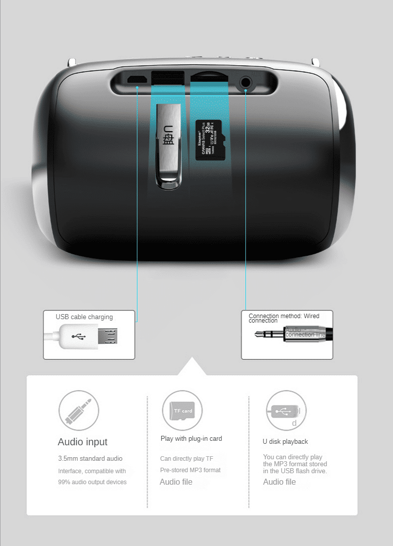 High-Power Portable Bluetooth Speaker: Surround Stereo, Subwoofer Bass, Plugin Card