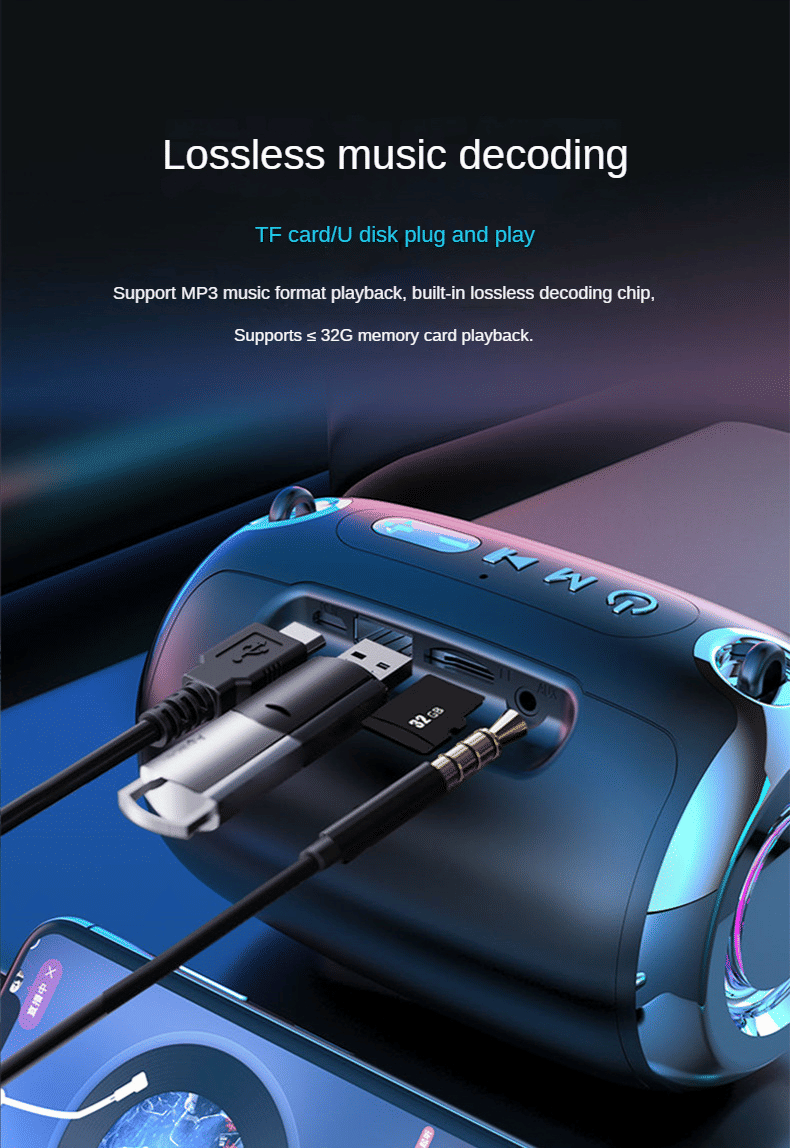 High-Power Portable Bluetooth Speaker: Surround Stereo, Subwoofer Bass, Plugin Card