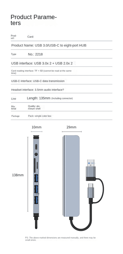 8-in-1 USB C Hub: Fast Charge, SD/TF, Audio, Thunderbolt 3 Dock for MacBook Pro