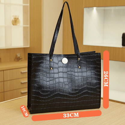 Elegant Black Croc-Patterned Women's Shoulder Tote Bag - Fashionable PU Leather Handbag