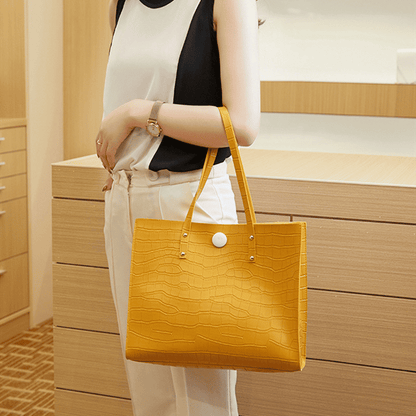 Elegant Black Croc-Patterned Women's Shoulder Tote Bag - Fashionable PU Leather Handbag