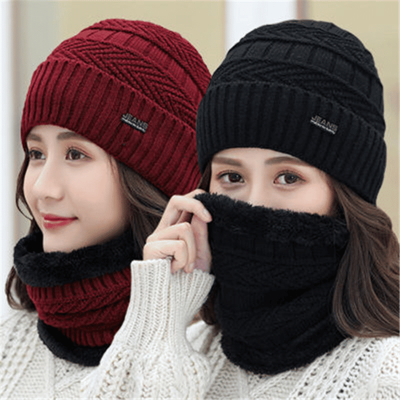 Men's Warm Knitted Wool Hat and Scarf Set - Ear Protection, Cold Proof