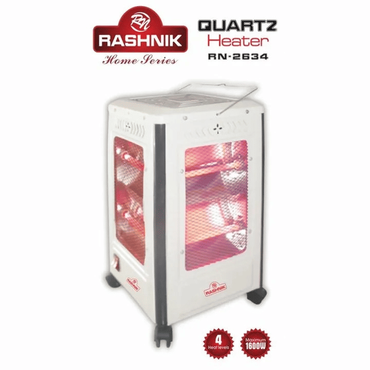 Rashnik RN-2634 Halogen Electric Quartz Heater, 4 Heat Levels, Energy Saving