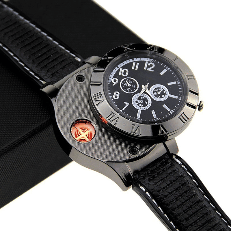 Men's Military USB Rechargeable Flameless Lighter Watch Windproof