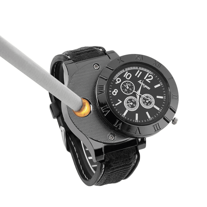Men's Military USB Rechargeable Flameless Lighter Watch Windproof