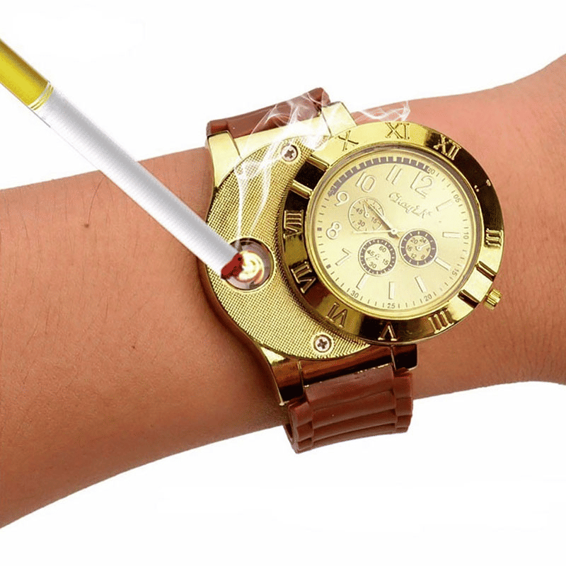 Men's Military USB Rechargeable Flameless Lighter Watch Windproof