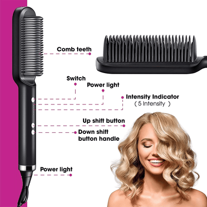 2-in-1 Electric Hair Straightener Hot Comb Brush Dual-Use Styling Rod
