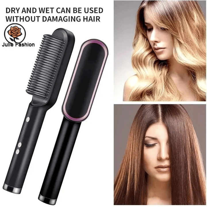 2-in-1 Electric Hair Straightener Hot Comb Brush Dual-Use Styling Rod