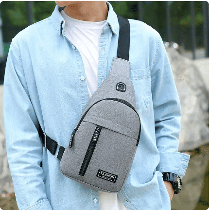 Stylish Men's Solid Color Canvas Chest Bag - Outdoor Casual Crossbody Shoulder Pack