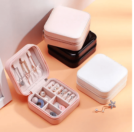 Portable PU Leather Mini Travel Jewelry Organizer for Rings, Earrings, Necklaces