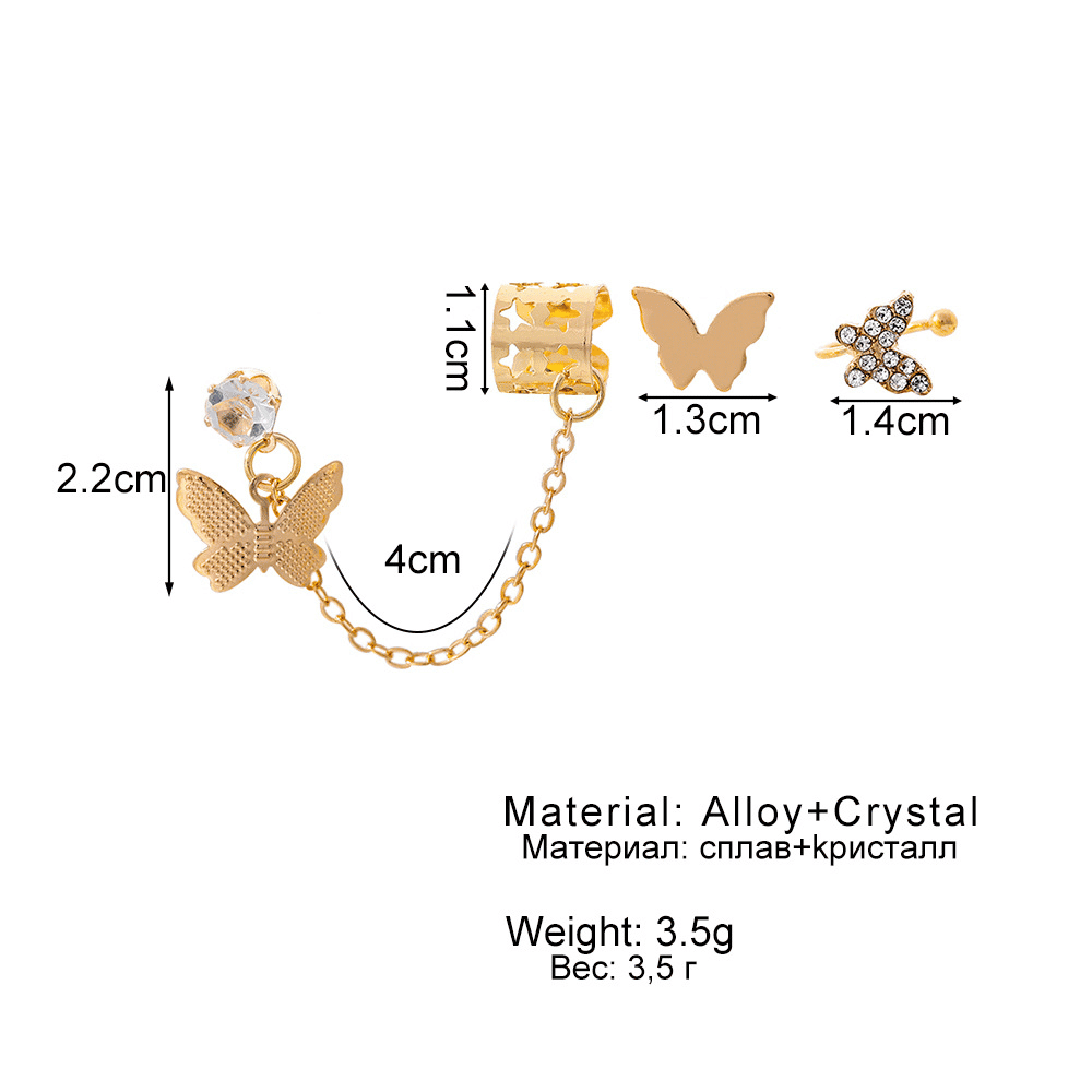WOW Gold Electroplated Butterfly Tassel Ear Cuff Set for Women (5-Piece)