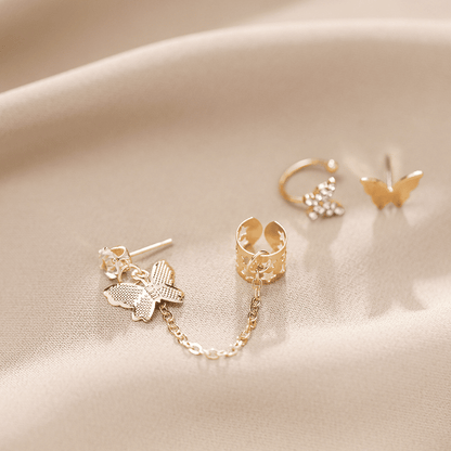 WOW Gold Electroplated Butterfly Tassel Ear Cuff Set for Women (5-Piece)