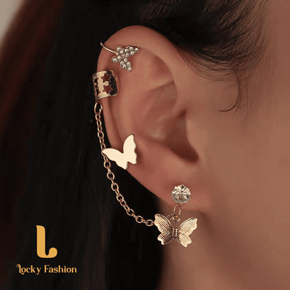 WOW Jewelry 5-Piece Butterfly Tassel Earring Set - Golden Needle Electroplated Clip