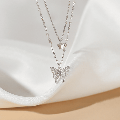 Elegant Butterfly Double-Layer Silver Necklace for Women - Fashion Accessory Gift