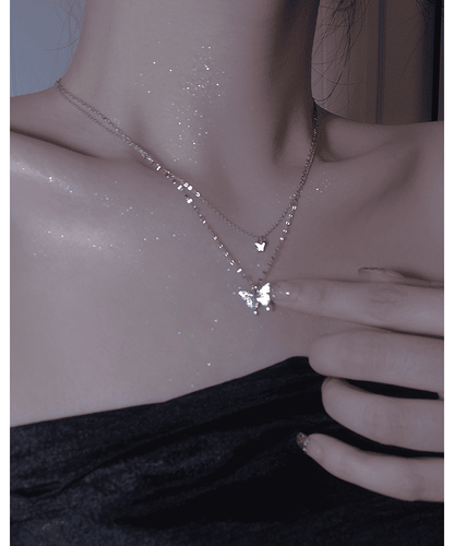 Elegant Butterfly Double-Layer Silver Necklace for Women - Fashion Accessory Gift