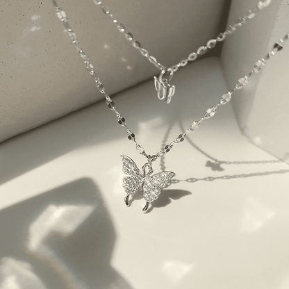 Elegant Butterfly Double-Layer Silver Necklace for Women - Fashion Accessory Gift