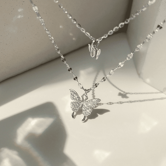 Elegant Butterfly Double-Layer Silver Necklace for Women - Fashion Accessory Gift