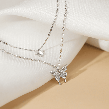 Elegant Butterfly Double-Layer Silver Necklace for Women - Fashion Accessory Gift