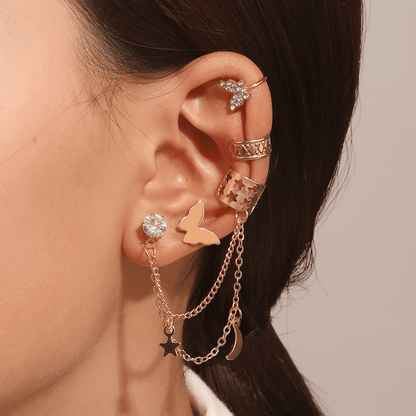 WOW Jewelry 5-Piece Butterfly Tassel Earring Set - Golden Needle Electroplated Clip