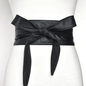 Women's Chic Versatile Black Faux Leather Tie-Wrap Waist Belt for Dresses