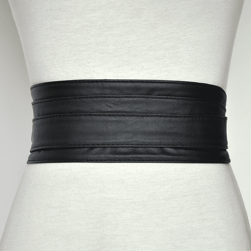 Women's Chic Versatile Black Faux Leather Tie-Wrap Waist Belt for Dresses