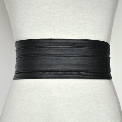 Women's Chic Versatile Black Faux Leather Tie-Wrap Waist Belt for Dresses