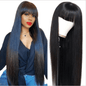 Natural Black Long Straight Synthetic Wig with Neat Bangs for Women