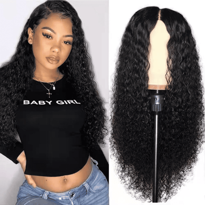 Luxurious 26-inch Long Curly Black Wig for Women - Fashionable Synthetic Hair