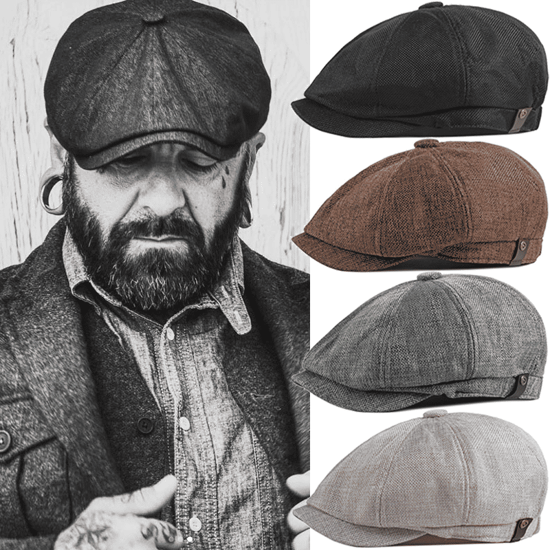 Men's Retro Octagonal Newsboy Cap British Painter Herringbone Flat Hip-Hop Beret