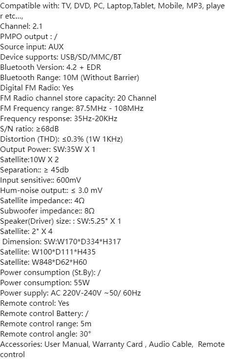 Vitron 9000W Bluetooth Soundbar 2.1CH Multimedia Woofer System V527